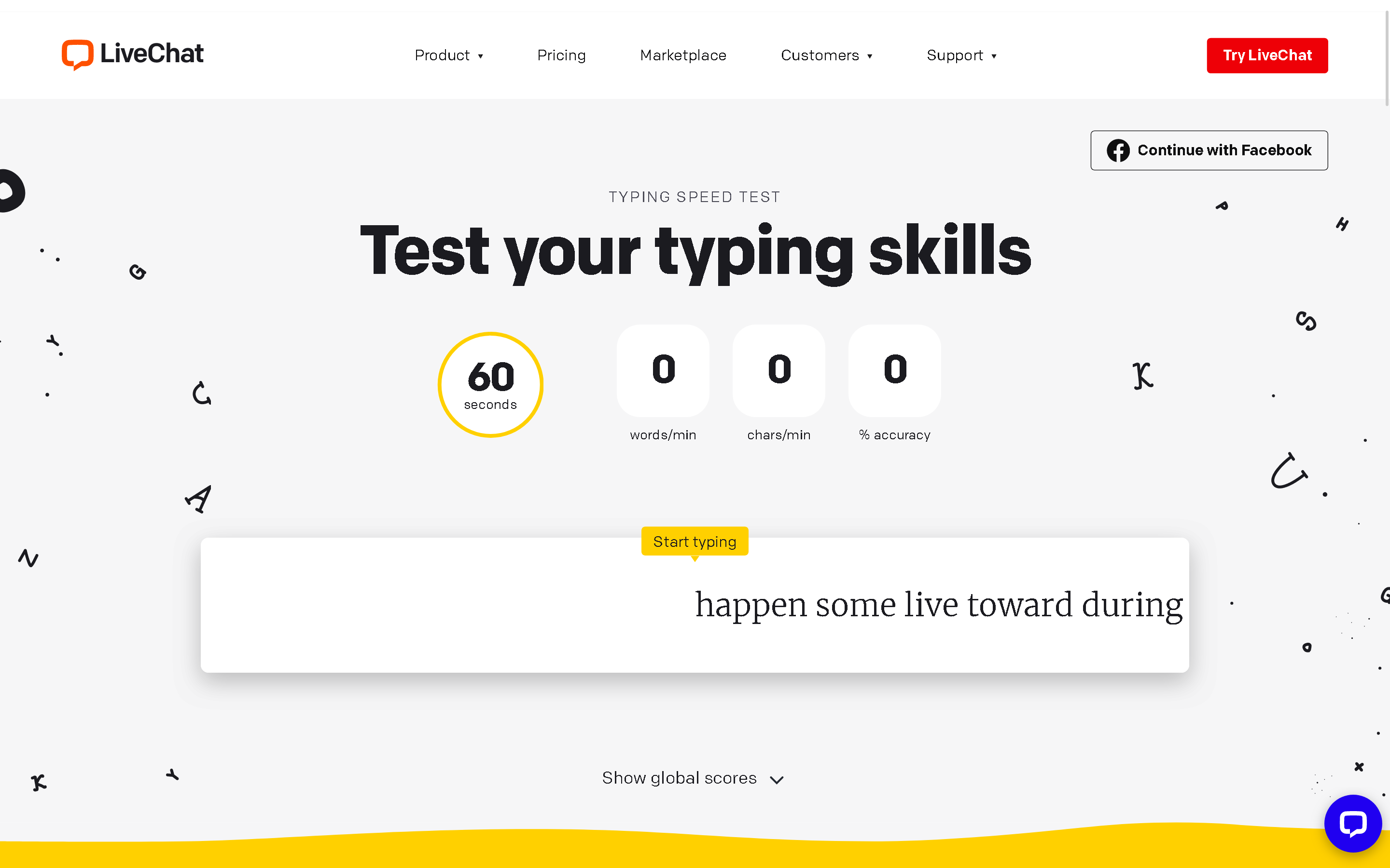 LiveChat Typing Test screenshot